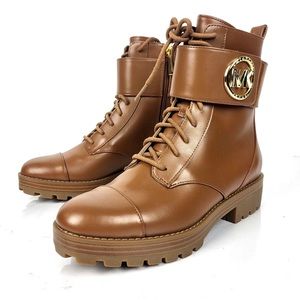 NEW Michael Kors Tatum PU Leather Ankle Lace Up Combat Boots
